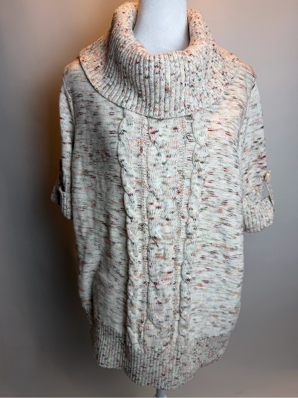 CJ Banks Cream Speckled Cable Turtleneck Sweater- Cotton Blend